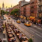 Outdoor dining at one of the best places to eat in NYC during golden hour