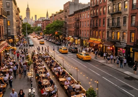 Outdoor dining at one of the best places to eat in NYC during golden hour