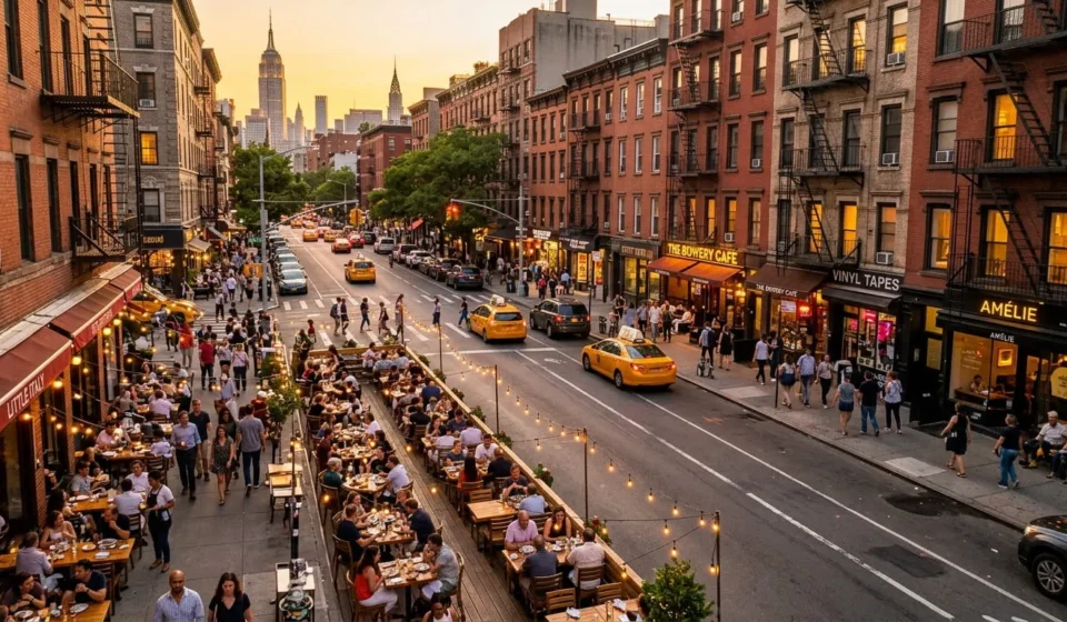Outdoor dining at one of the best places to eat in NYC during golden hour