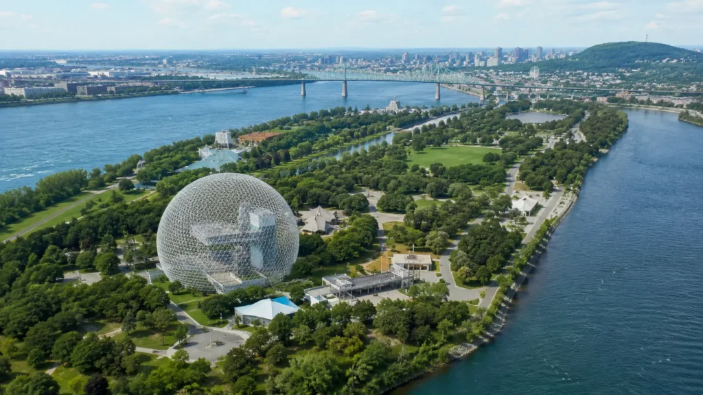 Parc Jean-Drapeau biosphere and riverfront, one of the fun things to do in Montreal outside downtown