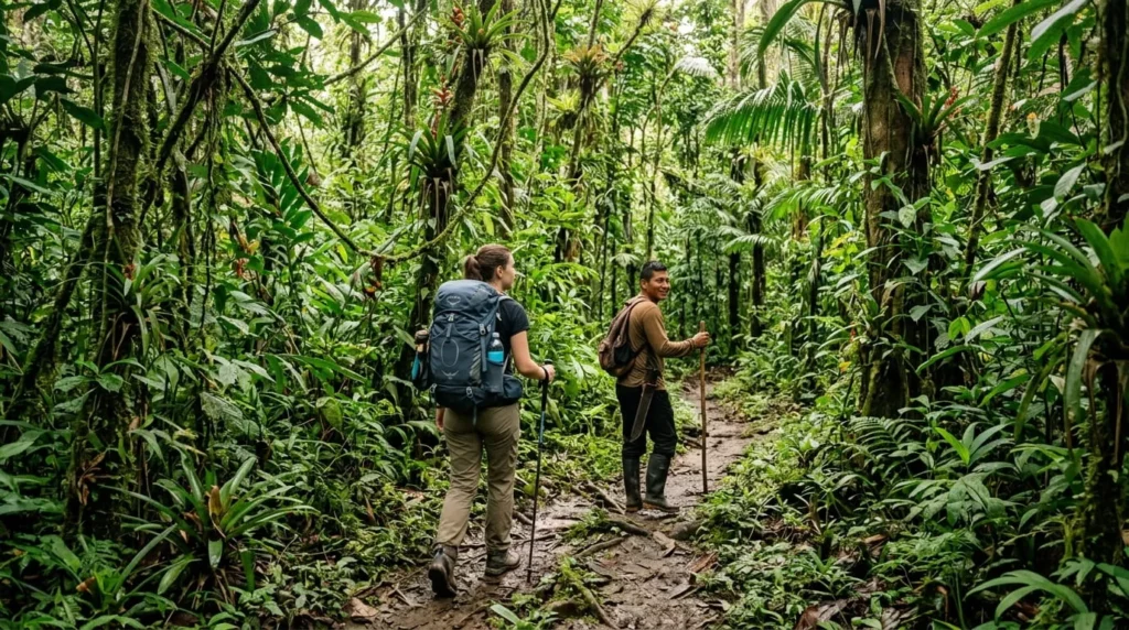 Traveler exploring the Amazon rainforest region of Ecuador