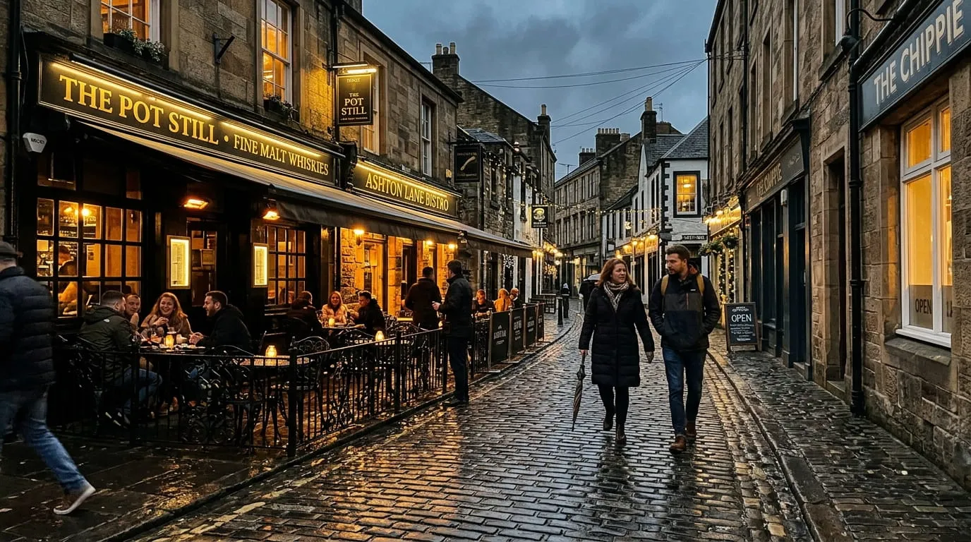 places to eat in Glasgow city street with restaurants