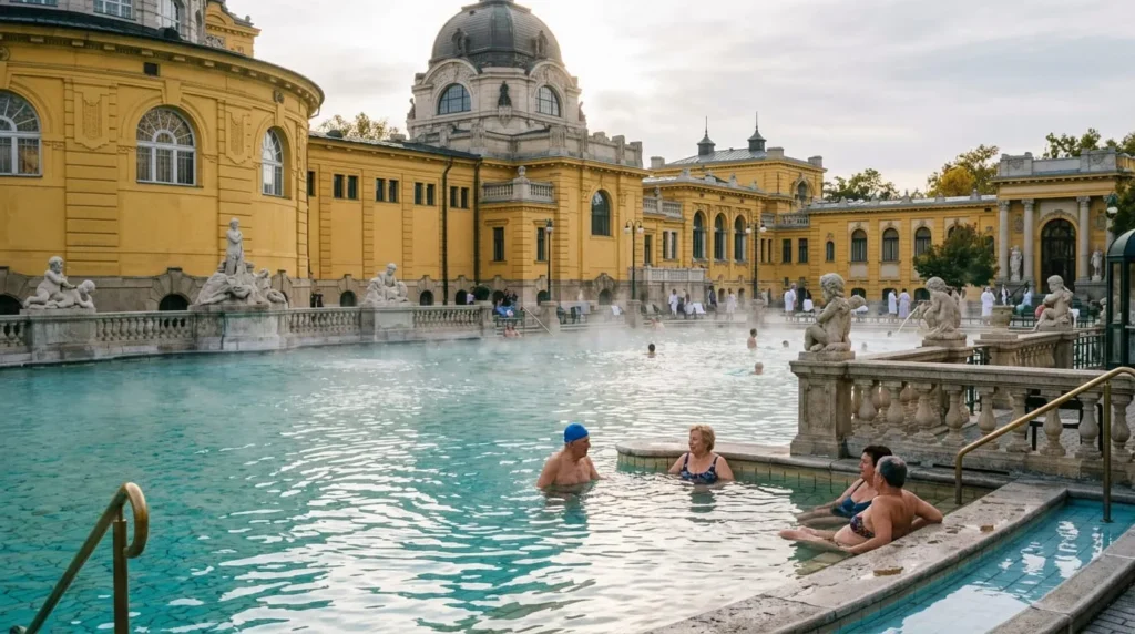 outdoor pools at a Budapest bathhouse, a classic answer to what to do in Budapest
