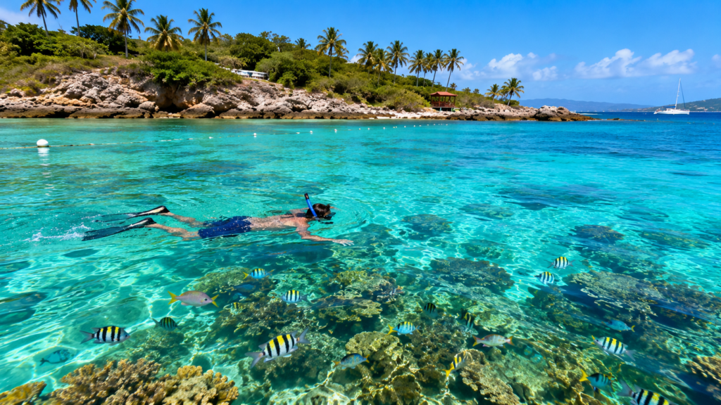 Snorkeler exploring the reef at Coki Point, a top things to do in St Thomas Virgin Islands activity