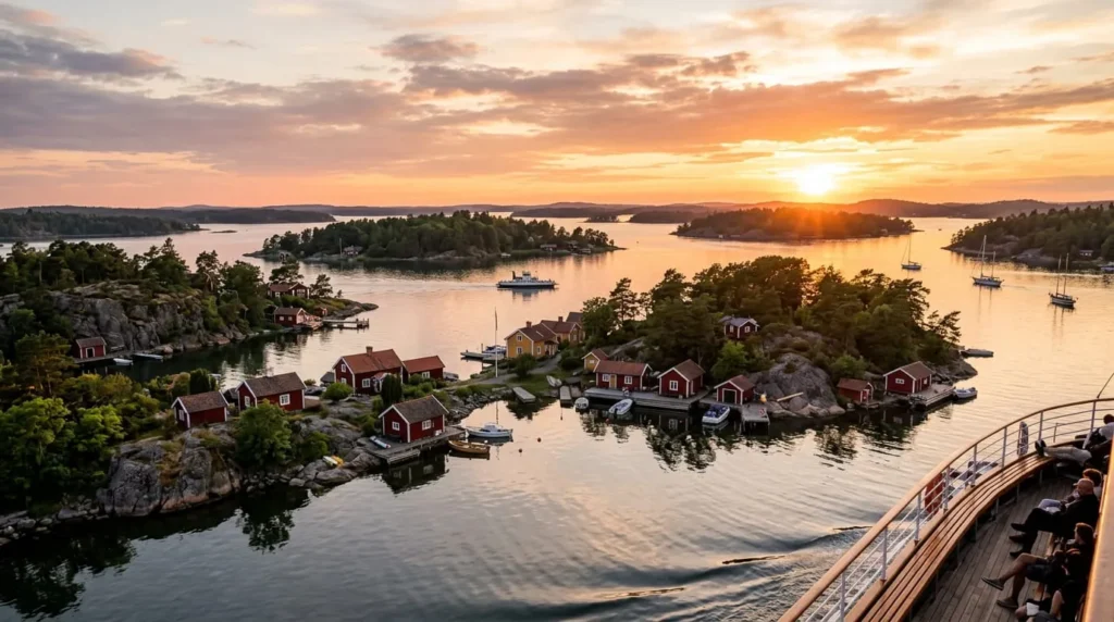 Stockholm archipelago at sunset showing the unique experiences that offset how expensive Stockholm can be