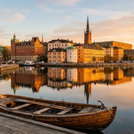 Colorful old town buildings in Stockholm reflected in water, illustrating whether Stockholm is expensive to visit