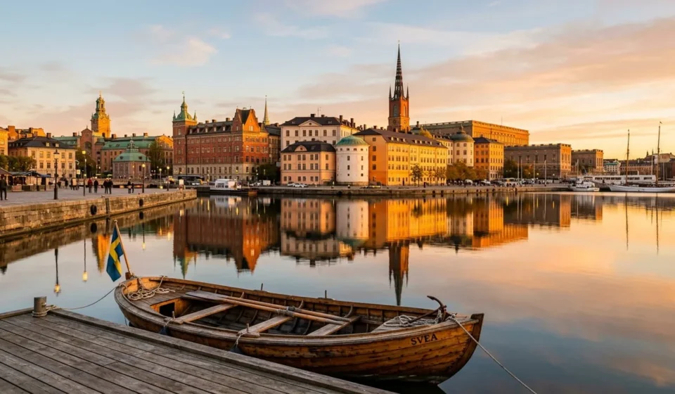 Colorful old town buildings in Stockholm reflected in water, illustrating whether Stockholm is expensive to visit