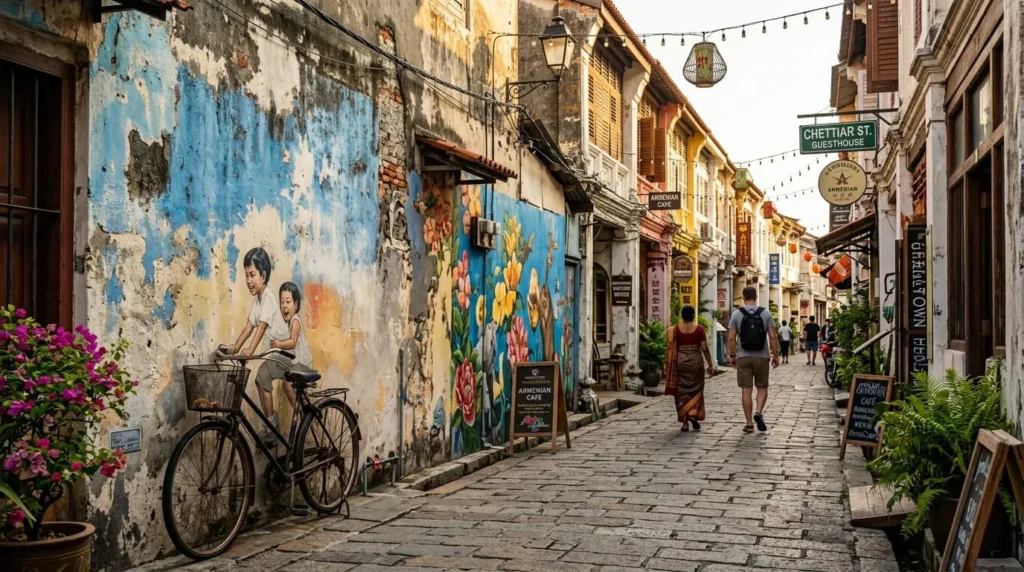 Colorful street art mural on a heritage shophouse, a top things to do in Malaysia stop in Georgetown
