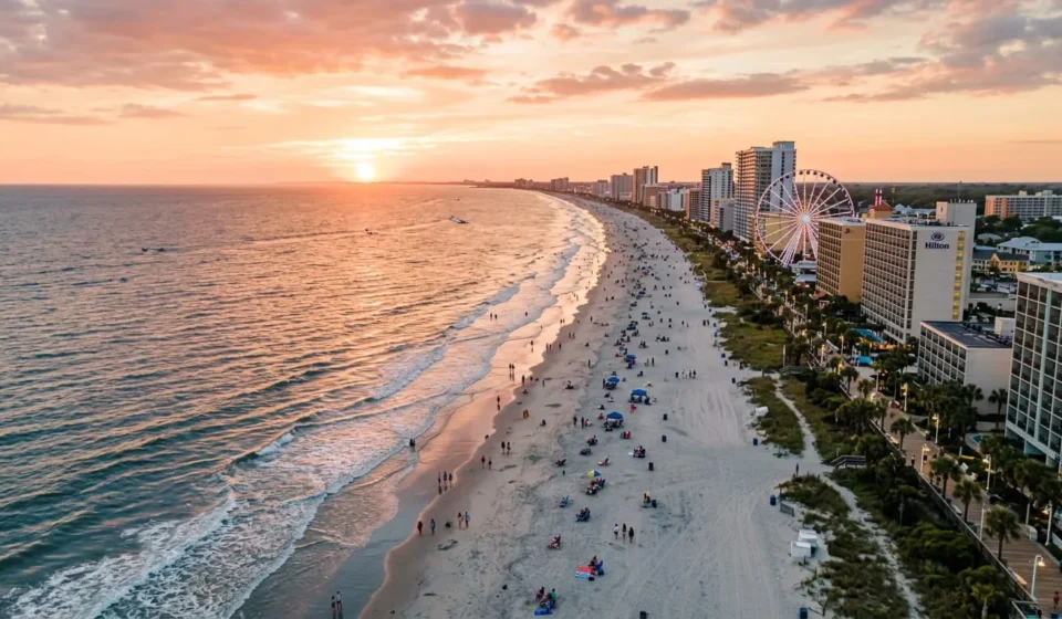 Aerial view of the beach, one of the top things to do in Myrtle Beach South Carolina