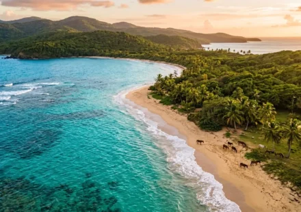 Aerial view of a secluded beach in Vieques, one of the top things to do in Vieques