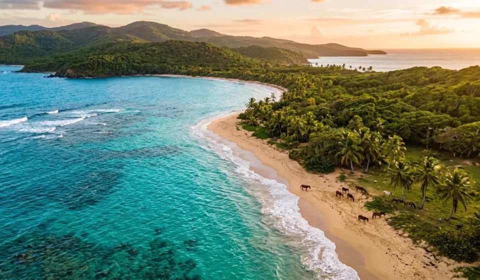 Aerial view of a secluded beach in Vieques, one of the top things to do in Vieques