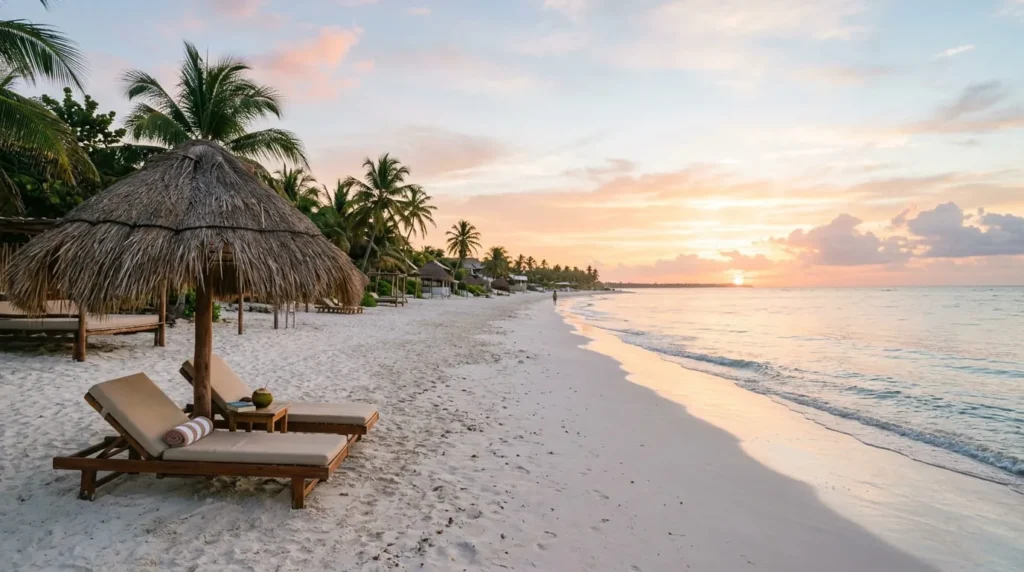 Empty Tulum beach at sunrise during a quieter travel window for the best time to visit Tulum