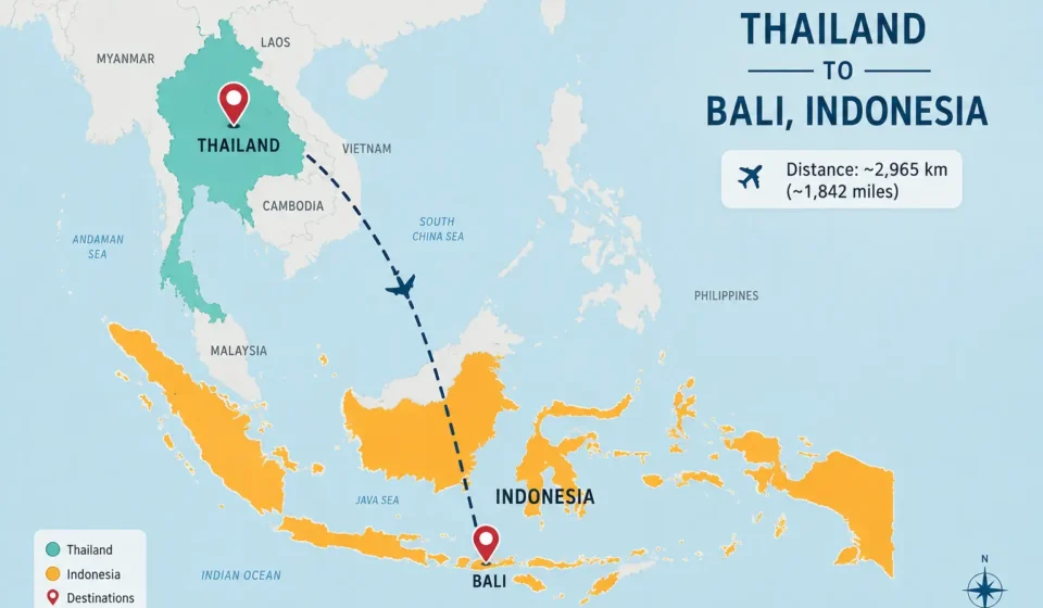 Map of Southeast Asia showing Bali is located in Indonesia, not Thailand