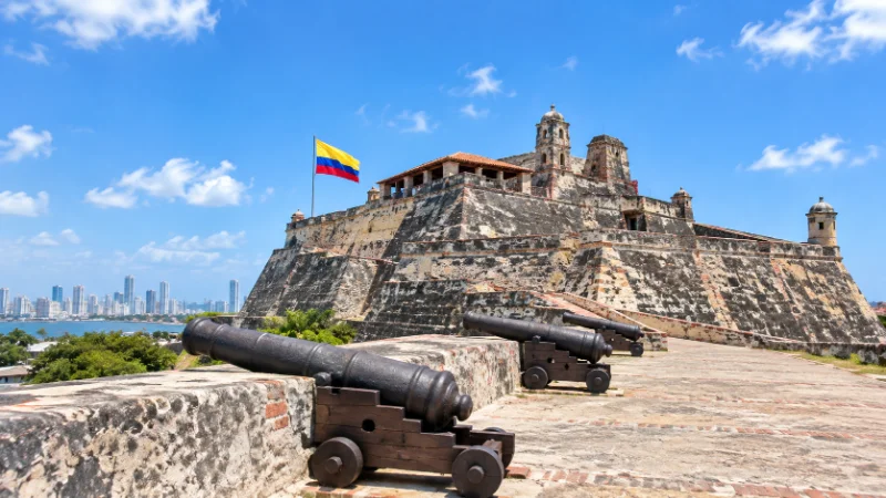 Stone ramparts of Castillo San Felipe, one of the most famous landmarks in Colombia
