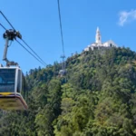 Cable car climbing toward Monserrate church, one of the famous landmarks in Colombia