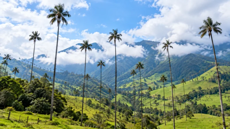 Tall wax palms in Cocora Valley, among the most famous natural landmarks in Colombia