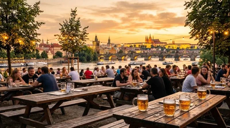 Sunset skyline from Letná Park, a favorite among Prague things to do for views