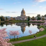 Washington State Capitol dome reflected in Capitol Lake, one of the top things to do in Olympia