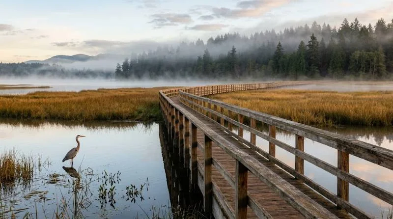 Heron and estuary boardwalk at Nisqually refuge, a top nature pick for things to do in Olympia