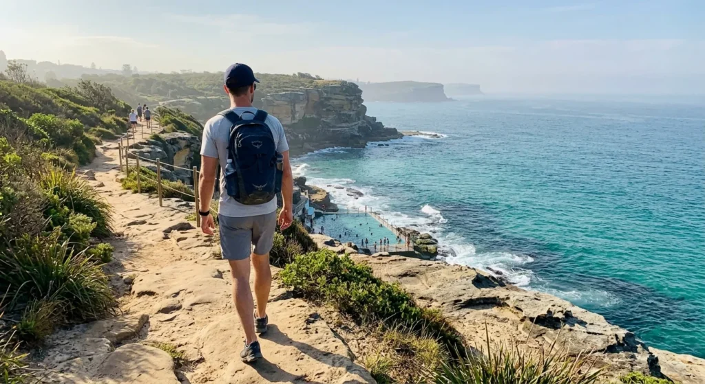 Walker on the Bondi to Coogee coastal path, a popular thing to do in Sydney Australia