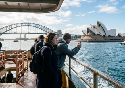 Sydney Opera House and Harbour Bridge seen from a ferry, one of the best things to do in Sydney Australia