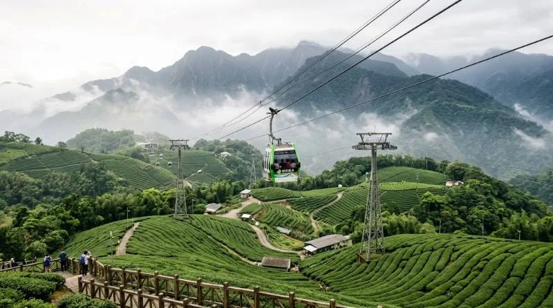 Maokong Gondola over tea plantations, a popular day trip among things to do in Taipei
