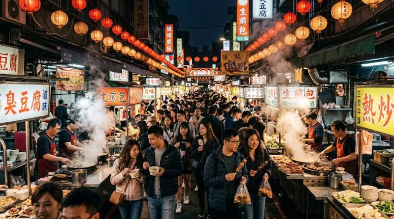 Crowded night market showing popular things to do in Taipei after dark