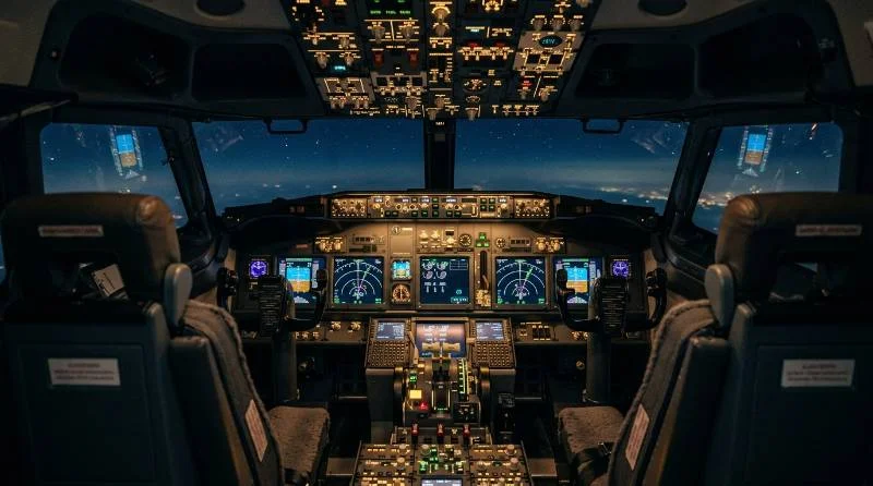 Airplane cockpit instruments related to why airplane mode is required on flights