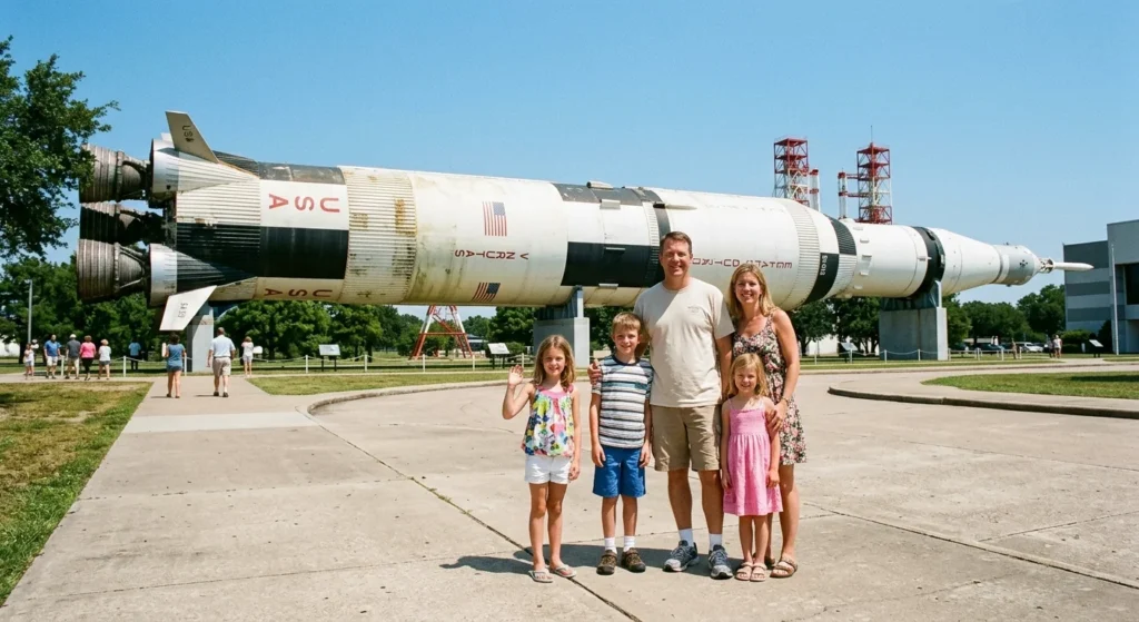 Visitors beside the Saturn V rocket at Space Center Houston, among the best things to do in Houston