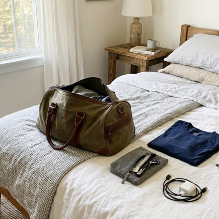 Packed overnight bag with essentials showing what to bring when staying overnight